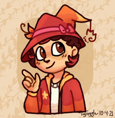 Image of Tiegra in a witch costume, doing a little animated bob